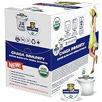 Chaga Mushroom Infused Coffee Pods, Boost Focus & Immunity, Memory & Clarity, Medium Roast, Compatible With 2.0 K-Cup Keurig Brewers, Organic by USDA, No After Taste, 24 Ct