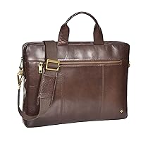 DR383 Slimline Cross Body Leather Briefcase Brown, Brown, Medium