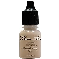Airbrush Makeup Foundation Matte Finish M2 Natural Ivory Water-based Makeup Long Lasting All Day Without Smearing Running, Fading or Caking 0.25 Oz Bottle By Glam Air