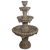 Water Fountain - Nearly 5 Foot Tall Medici Lion Four Tier Garden Decor Fountain: Brown Stone Finish - Outdoor Water Feature
