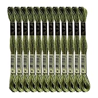 Magical Color Variegated Cross Stitch Thread Color Variations Embroidery Floss Pack, 8.7-Yard, Khaki Green, Pack of 12 Skeins