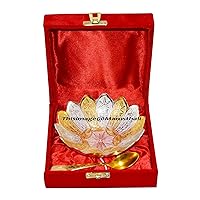Marusthali Silver & Gold Plated New Brass Bowl Beautiful Spoon Box Packing 2 Pcs