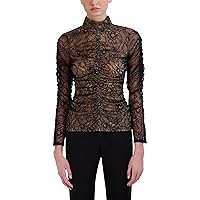 BCBGMAXAZRIA Women's Fitted Long Sleeve Top Turtleneck Ruched Bodice Button Shirt