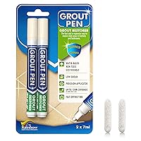 Grout Pen Ivory Tile Paint Marker: Waterproof Grout Paint, Tile Grout Colorant and Sealer Pen - Narrow 5mm, 2 Pack with Extra Tips (7mL) - Ivory