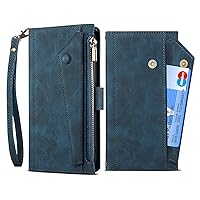 Leather Case for Google Pixel 6/Pixel 6 Pro/Pixel 6A, Large Capacity Wallet Case 8 Card Holder & 1 Zipper Pocket Kickstand Wrist Strap Magnetic Protective Cover,Blue,Pixel 6 6.4''