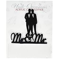 Gay Couple Silhouette Mr & Mr Acrylic Wedding Cake Topper Black 5x5