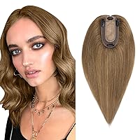 Hair Toppers Pieces for Women Real Human Hair, Upgraded 7 * 13cm Silk Base Clip in Hair Extensions Hair Toppers Wiglets Hairpieces for Thining Hair Women Short Hair, No Bangs 12 Inch #06