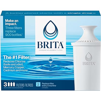 Brita Standard Water Filter Replacements for Pitchers and Dispensers, BPA-Free, Replaces 1,800 Plastic Water Bottles a Year, Lasts Two Months or 40 Gallons, Includes 3 Filters for Pitchers
