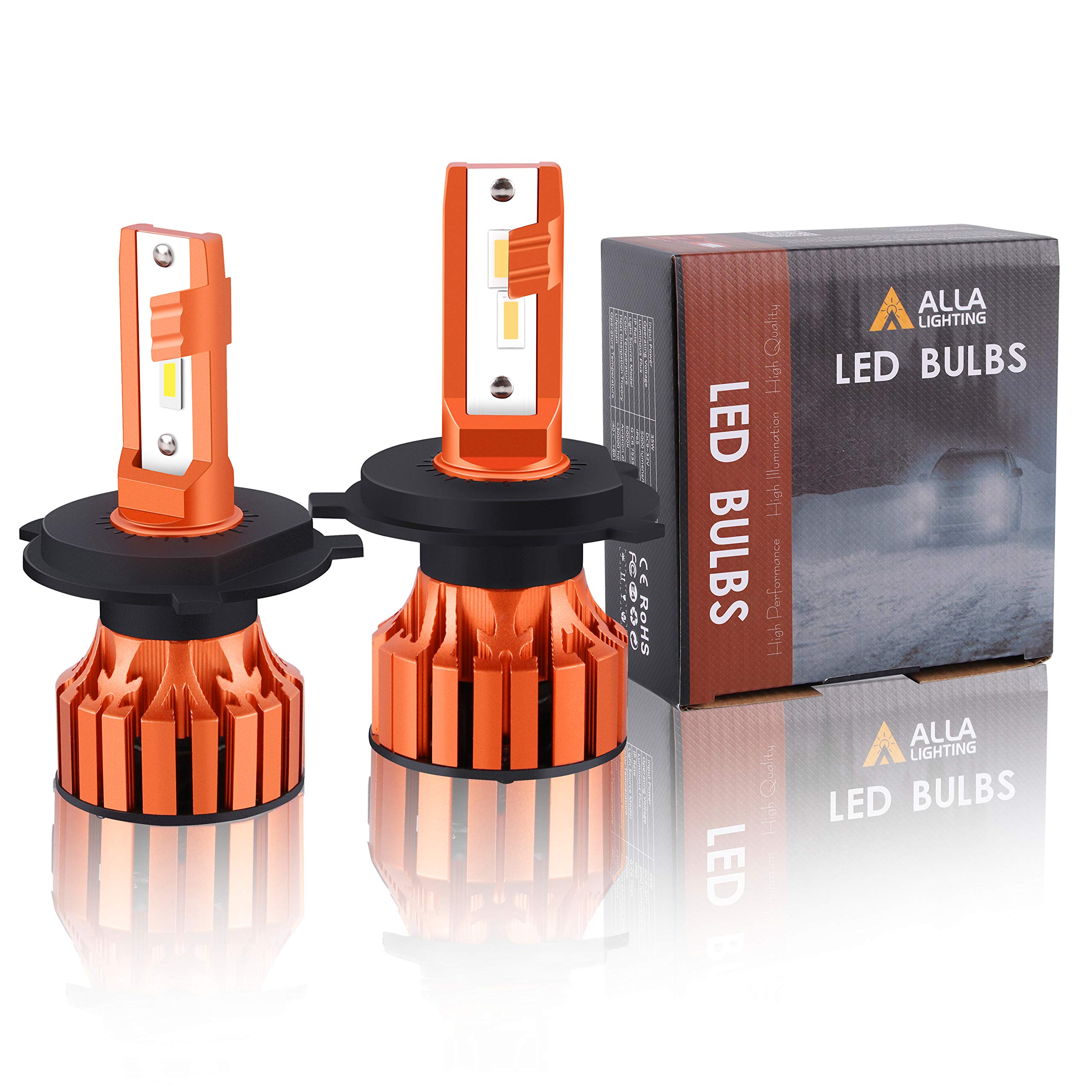 Alla Lighting Vision X-HL Xtreme Super Bright 10000 Lumens HB2 9003 H4 LED Bulbs, Dual High/Low Beam Headlights(off-road use)/DRL Lights Adjustable...