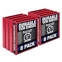 Samsill Durable 1 Inch Binder, Made in The USA, Round Ring Customizable Clear View Binder, Red, 8 Pack (MP88433)