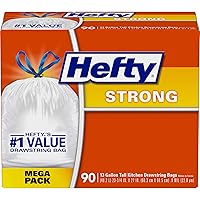 Hefty Strong Tall Kitchen Trash Bags, Unscented, 13 Gallon, 90 Count, White,Packaging may vary