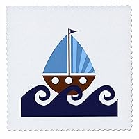 3dRose qs_15413_1 Little Boy Cute Blue and Brown Sailboat-Quilt Square, 10 by 10-Inch