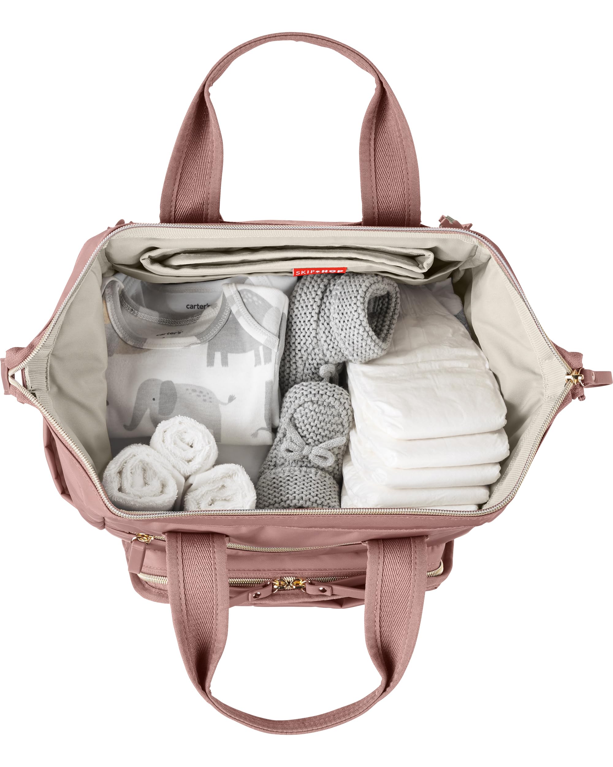 Skip Hop Diaper Bag Backpack: Mainframe Large Capacity Wide Open Structure with Changing Pad & Stroller Attachement, Dusty Rose