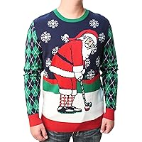 Mens Sports Golf Sports Ugly Christmas Sweater for Holiday Fun Design, Snug Fit Breathable Crewneck