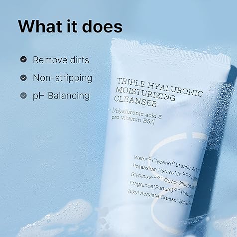 Hydrium Triple Hyaluronic Moisturizing Cleanser 5.07 fl.oz / 150ml | Daily Cleanser for Dry Skin with Hyaluronic Acid & Vitamin B | Animal Testing Free, Paraben Free, Korean Skincare