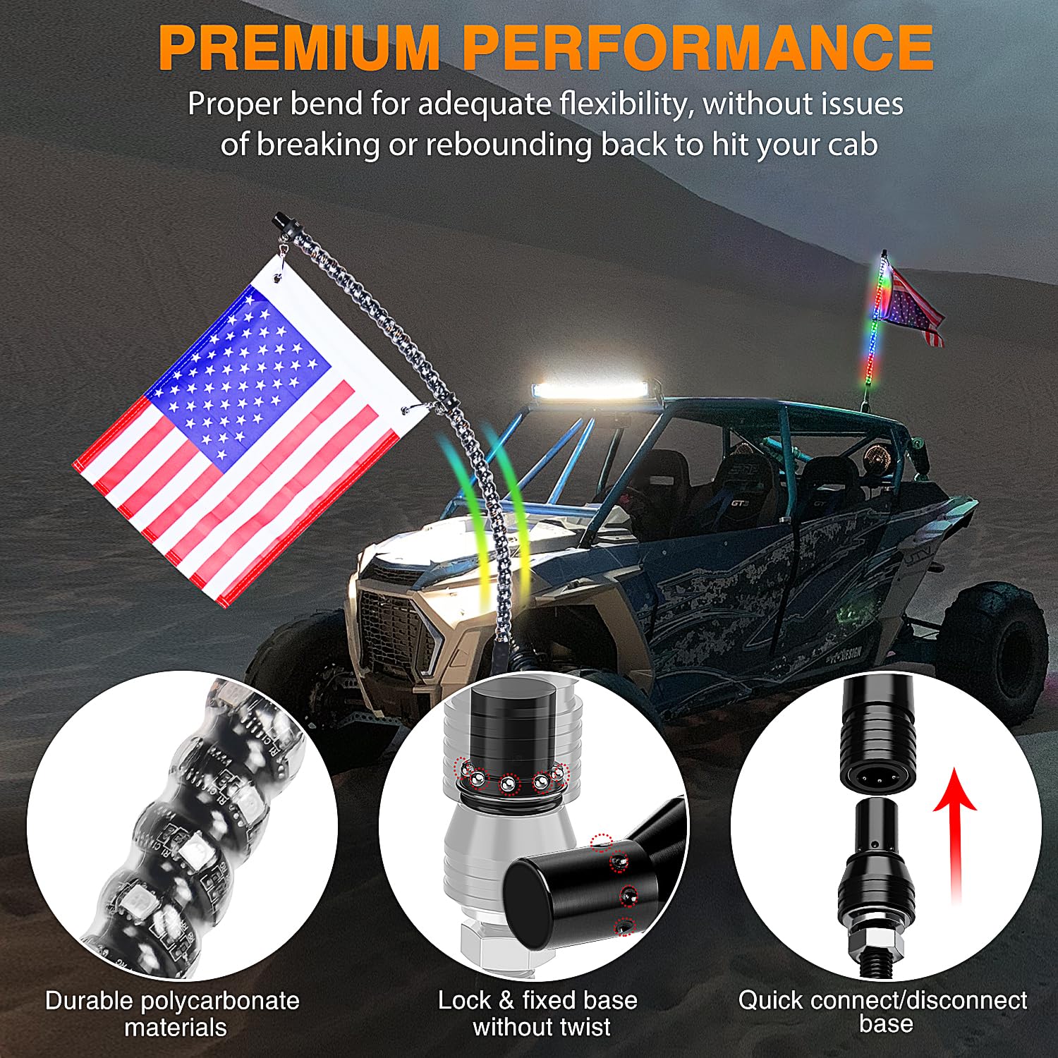Nilight 1PC 2FT Spiral RGB Led Whip Light w/RGB Chasing/Dancing Light RF Remote Control Lighted Antenna Whips for Can-am ATV UTV RZR Polaris Dune Buggy 4-Wheeler Offroad Truck, 2 Year Warranty
