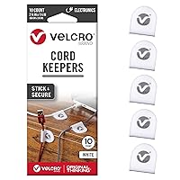 VELCRO Brand Cord Keepers | Soft Nylon Cable Clips Organize Wires in Home, Office, Desk or Nightstand | Removable Adhesive Back Holds Secure, Removes Clean | 10pk, White