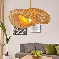Woven Bamboo Pendant Lighting Fixtures, Bird Nest Lamp Shade Ceiling Hanging Light with Adjustable Cord for Living Room Dining Room Bar Café, Farmhouse Vintage Rustic Décor 22'', No Bulb