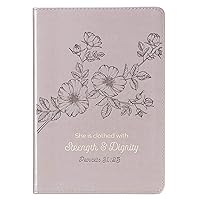 Christian Art Gifts Classic Journal Strength and Dignity Proverbs 31 Woman Bible Verse, Inspirational Scripture Notebook, Ribbon Marker, Gray Faux Leather Flexcover, 336 Ruled Pages