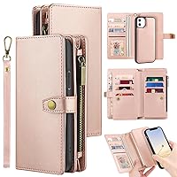 for iPhone 11 Case Leather Wallet with Card Holder, Magnetic Detachable Full Shockproof Protection Drop Absorption Heavy Duty Phone Cover with Card Slots for iPhone 11 6.1in-Rose Gold
