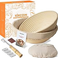 Bread Proofing Basket, Kikcoin Banneton Bread Proofing Basket Set of 2, 9 Inch & 10 Inch Round Sourdough Proofing Basket with Linen Liner, Bread Lame
