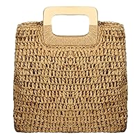 Women's Straw Tote Bag Handbags Beach Bag Exquisite Woven Fashion Large Rectangle Top Handle Bag Shopper Bag (Khaki)