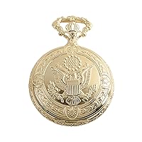American Eagle Luxury Vintage Hunter Pocket Watch with Chain - 18k Gold Plating - Hand-Made Hunter Pocket Watch - Engraved Flying Eagle Design - White Dial with Black Roman Numerals