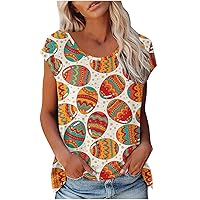 Summer Shirts for Women Fashion 2023 Short Sleeve Round Neck Flowers Printed Casual T-Shirts Blouse Loose Tunic Tops