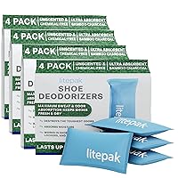 Litepak Shoe Deodorizer and Odor Eliminator Activated Charcoal Odor Absorber for Shoes and Gym Bags, Natural Bamboo Air Freshener for Boots, Closet Or Car (16 Pack)