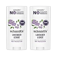 Schmidt's Aluminum Free Natural Deodorant for Women and Men, Lavender and Sage with 24 Hour Odor Protection, Vegan, Cruelty Free, 2.65 Oz, Pack of 2