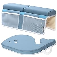 Comfortable Whale Baby Bath Kneeler and Elbow Rest Pad Set - Bathtub Kneeler Pad with Memory Foam and Bath Toys Organizer - Bath Kneeling Pad for Bathing Baby - Relieve Your Knees and Elbows (Blue)