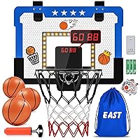 Indoor Basketball Hoop for Kids, Mini Basketball Hoop with Double Electronic Scoreboard and LED Light, Over The Door Basketball Gifts Toys for 5 6 7 8 9 10 11 12 Year Old Boys (East Blue)
