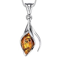Baltic Amber Calla Lily Flower Sterling Silver Cognac Pendant Necklace w/ 18