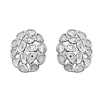 1.50 CTW Natural Diamond Polki Cluster Studs 925 Sterling Silver Platinum Plated Everyday Handmade Slice Diamond Earrings