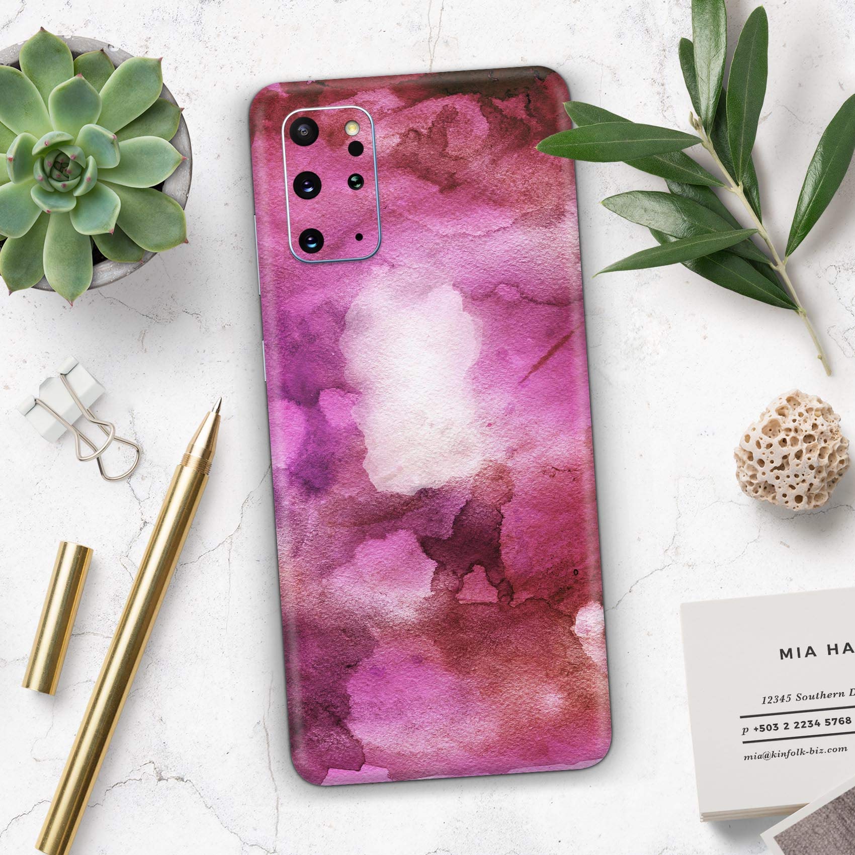 Design Skinz Pink 72 Absorbed Watercolor Texture | Protective Vinyl Decal Wrap Skin Cover Compatible with The Samsung Galaxy Note 8 (Full-Body, Screen Trim & Back Glass Skin)
