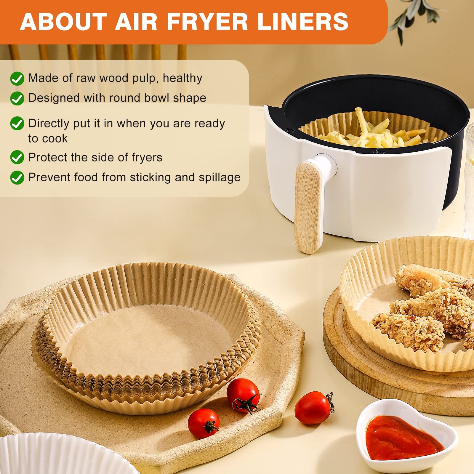 Air Fryer Paper Liners Disposable: 125PCS Non-Stick Air Fryer Parchment Paper, Food Grade Baking Paper for Baking Roasting Microwave (8IN-Round)