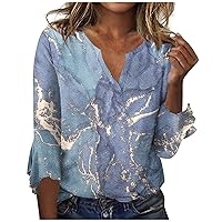Womens Blouses and Tops Dressy 3/4 Sleeve Print Casual Shirts for Women V Neck Comfortable Womens Work Shirts
