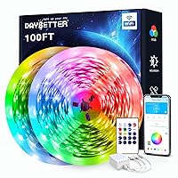DAYBETTER 100ft Smart WiFi Led Lights, Led Strip Lights Work with Alexa and Google Assistant, App Voice Remote Control Music Sync Color Changing RGB Strip Lighting for Bedroom Room Decor, 50ft *2