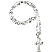 Ankh Pendant Silver Color 24 Inch Figaro Style Necklace