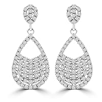 2.08 ct ttw Ladies Round Cut Diamond Drop Dangling Earrings (G Color SI-1 Clarity) In 14 Kt White Gold