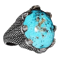 Sterling Silver Men Ring, Arizona Turquoise Natural Gemstone, 14 Carat, Eagle Claw, Free Express Shipping