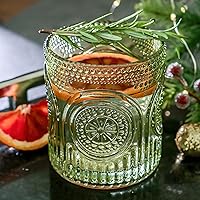 Kate Aspen Ribbed Retro Arch Floral Green Drinking Glasses Set of 6, (10 oz) Vintage Glassware Set Cocktail Glass Set, Juice Glass, Water Cups | Great Hostess Gift & Gift for New Home Owners