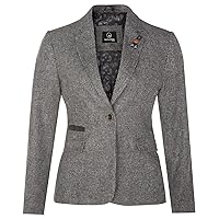Women's Tweed Herringbone Classic 1920s Formal Wool Tailored Blazer with Elbow Patches