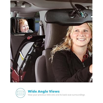 Baby & Mom Back Seat Baby Mirror - Rear View Baby Car Seat Mirror Wide Convex Shatterproof Glass and Fully Assembled - Crash Tested and Certified for Safety (Black)