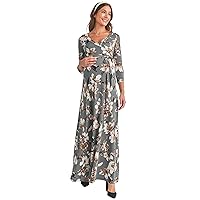 HELLO MIZ Women's Faux Wrap Maxi Maternity Dress with Belt - Made in USA