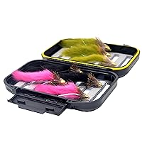 Go-to Dry Fly, Wet Fly, Nymph and Streamer Fly Lure Assotment + Waterproof Fly Box for Trout Fly Fishing Flies