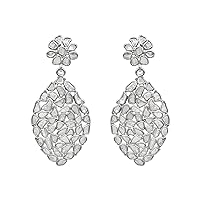 3.50 CTW Natural Diamond Polki Flower Dangles 925 Sterling Silver Platinum Plated Elegant Slice Diamond Earrings