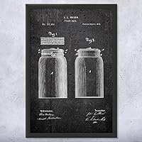 Framed Mason Jar Print, Collector Gift, Glass Jar Blueprint, Canning Jar Art, Kitchen Wall Art, Farmhouse Decor Dark Concrete (24x36)