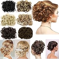 Short Messy Curly Dish Hair Bun Extension Easy Stretch hair Combs Clip in Ponytail Extension Scrunchie Chignon Tray Ponytail Hair piece Wig Hairpieces