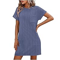 2024 Ribbed T Shirt Dress Womens Summer Short Sleeve Crewneck Casual Tunic Mini Dress Loose Fit Loungewear Dresses